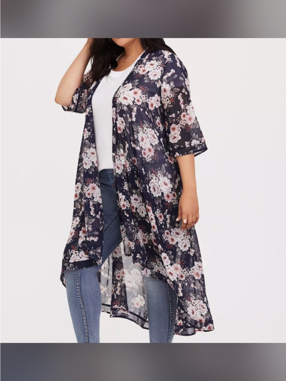 Torrid Floral Sheer Navy Duster Kimono